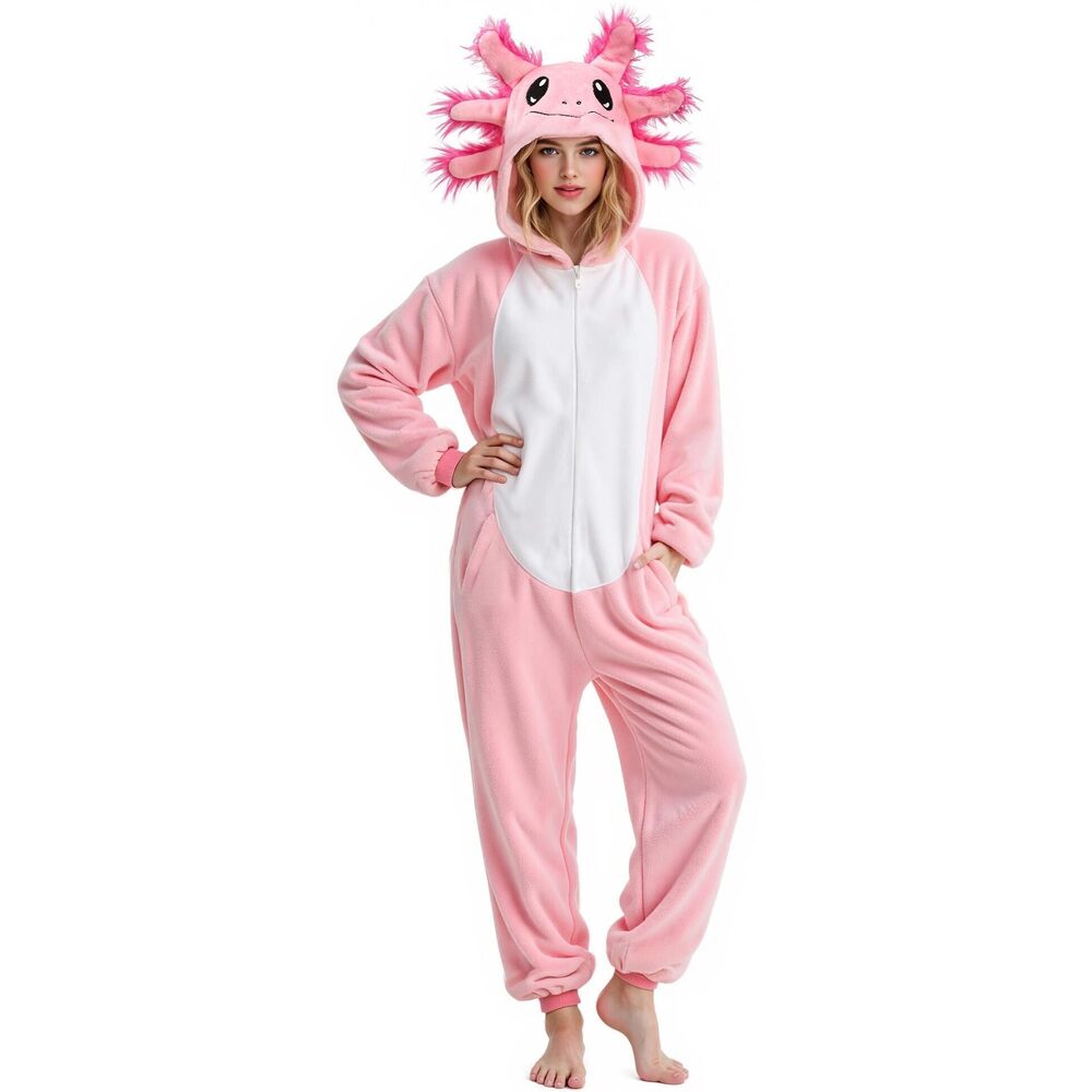 2665 Axolotl Costume Adult Animal Onesie Pajamas Halloween Party Dress Up